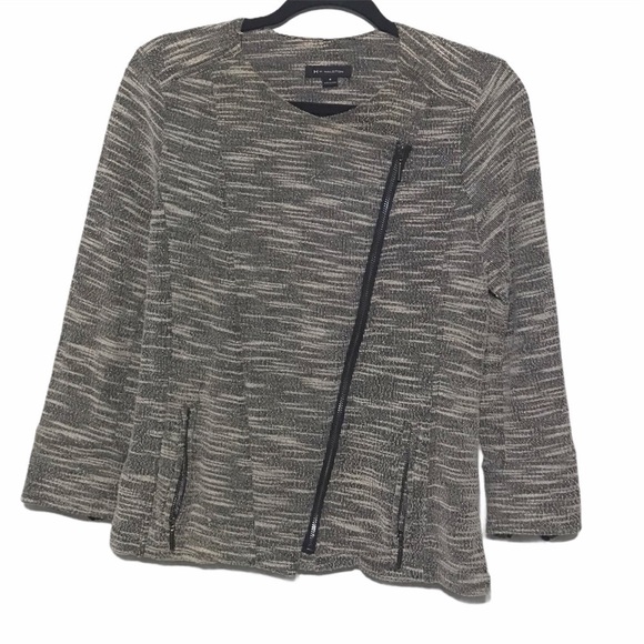 Halston Slub Knit Asymmetrical Zip Moto Jacket - Picture 2 of 6
